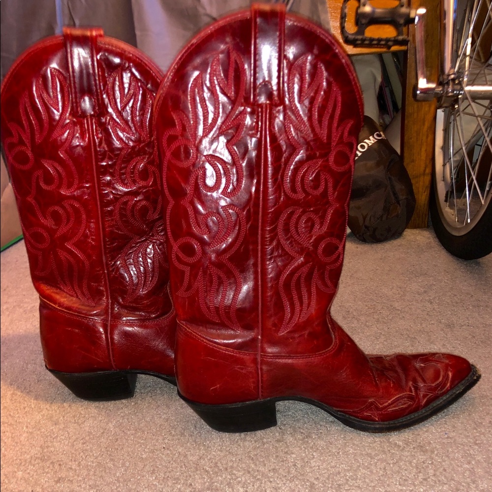 Red leather cowboy boots